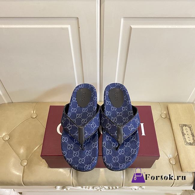 Fortok Gucci Vittoria GG canvas thong sandals Navy Blue 02 - 1