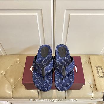 Fortok Gucci Vittoria GG canvas thong sandals Navy Blue 02