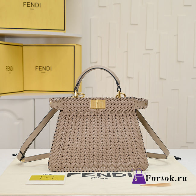 Fortok Fendi Peekaboo IseeU Interlace Bag Medium Brown 27×11×20cm - 1