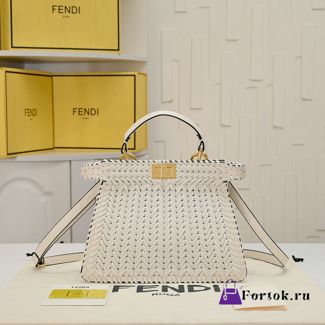 Fortok Fendi Peekaboo IseeU Interlace Bag Medium White 27×11×20cm - 1