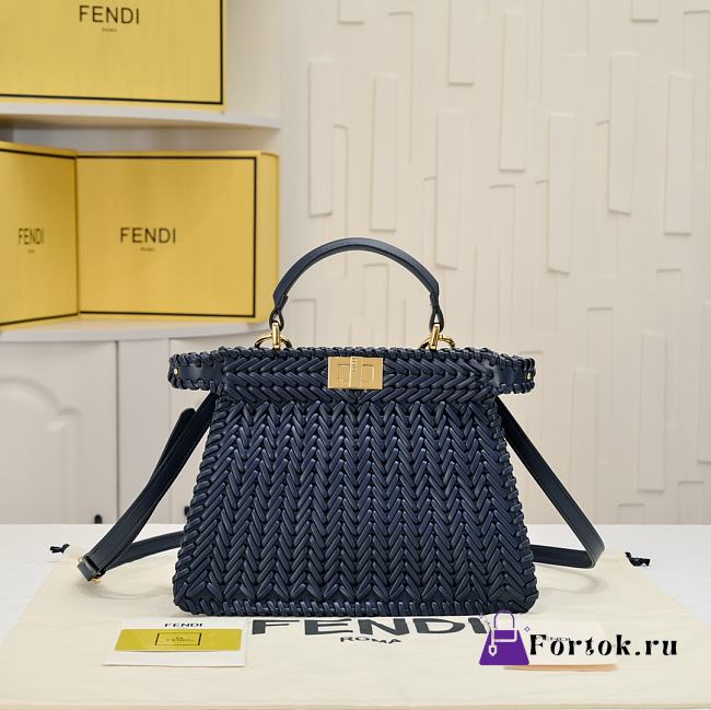 Fortok Fendi Peekaboo IseeU Interlace Bag Medium Navy Blue 27×11×20cm - 1