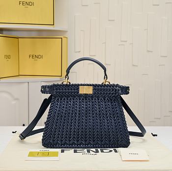 Fortok Fendi Peekaboo IseeU Interlace Bag Medium Navy Blue 27×11×20cm