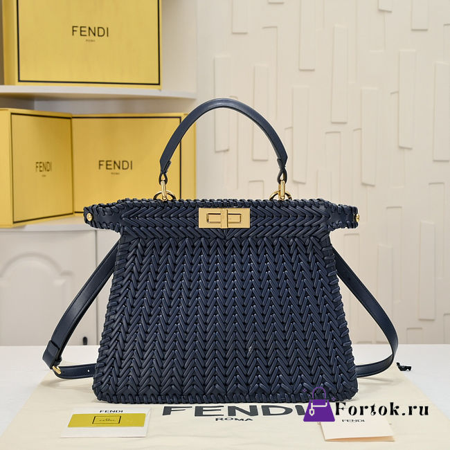 Fortok Fendi Peekaboo IseeU Interlace Bag Navy Blue 33x12x25cm - 1