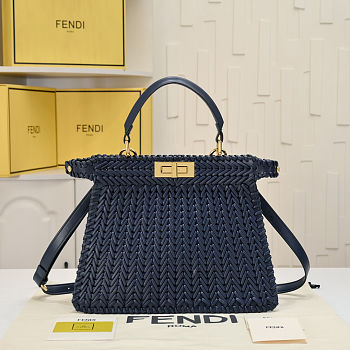 Fortok Fendi Peekaboo IseeU Interlace Bag Navy Blue 33x12x25cm