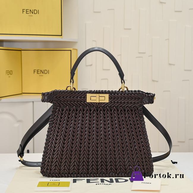 Fortok Fendi Peekaboo IseeU Interlace Bag Black/ Brown 33x12x25cm - 1