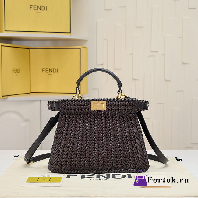 Fortok Fendi Peekaboo IseeU Interlace Bag Medium Black/Brown 27×11×20cm - 1