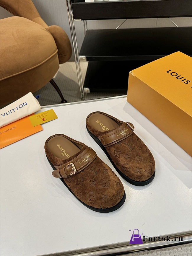 Fortok Louis Vuitton LV Easy Mules Chocolate Brown Monogram Suede - 1