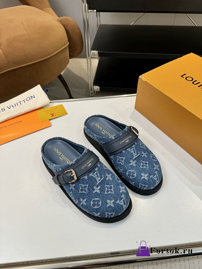Fortok Louis Vuitton LV Easy Mules Blue Monogram Denim - 1