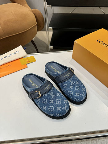 Fortok Louis Vuitton LV Easy Mules Blue Monogram Denim