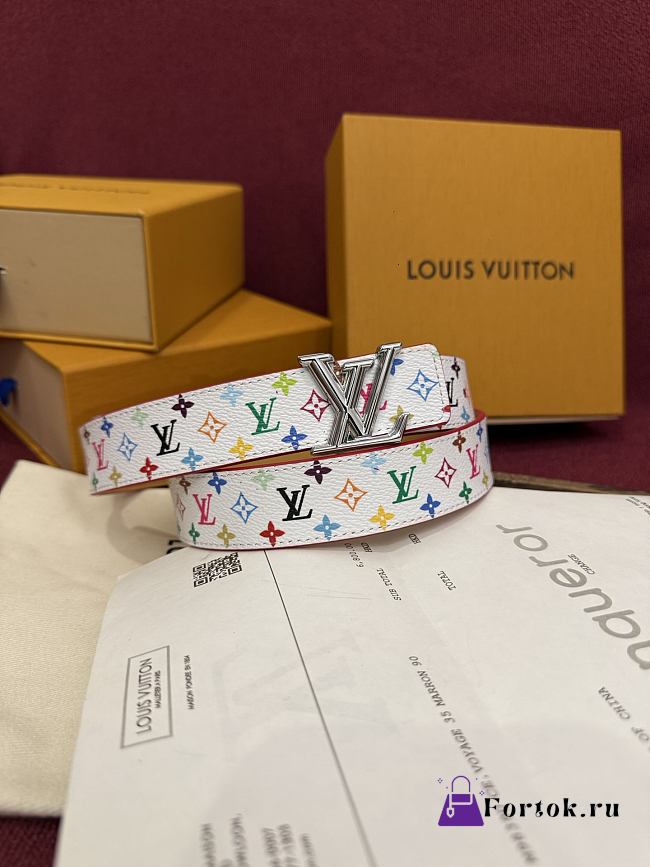 Fortok Louis Vuitton x Takashi Murakami Monogram Multicolor Belt Silver LV Logo - 1