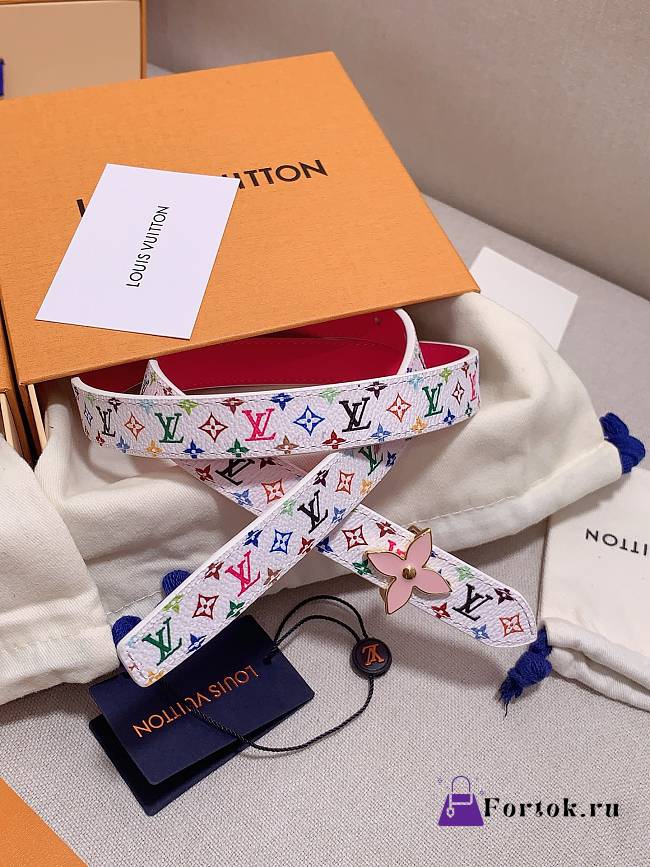 Fortok Louis Vuitton x Takashi Murakami Monogram Multicolor Belt Pink Buckle - 1