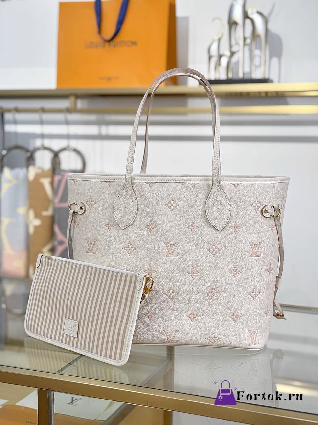 Fortok Louis Vuitton Neverfull MM Beige Monogram Empreinte Leather 31x28x14cm - 1
