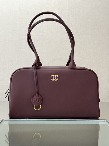 Fortok Chanel 2026ss Bowling Bag CC logo Burgundy 19*35.5*12.5cm