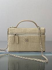 Fortok Chanel Braided Raffia Quilted Top Handle Slim Vanity Case 17x19.5x5cm - 1