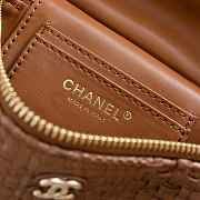 Fortok Chanel Braided Raffia Quilted Top Handle Slim Vanity Case Brown 17x19.5x5cm - 6
