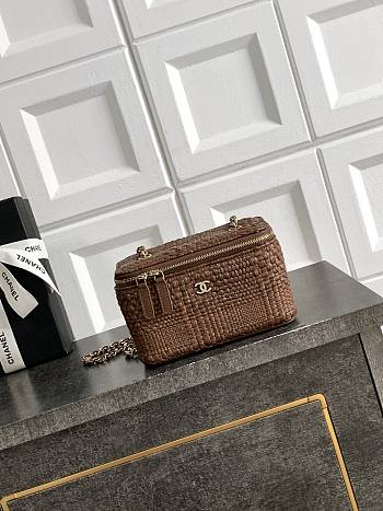 Fortok Chanel 2026ss Classic Vanity Chain bag Braided Raffia Brown 9.5*17*8cm