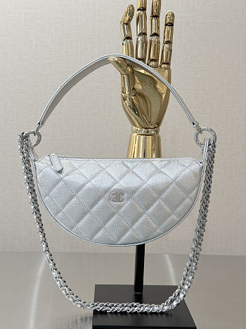 Fortok Chanel Half Moon Hobo Caviar Silver 23-13-5cm
