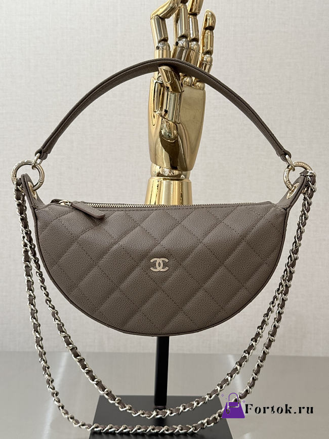 Fortok Chanel Half Moon Hobo Caviar Taupe 23-13-5cm - 1