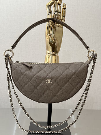 Fortok Chanel Half Moon Hobo Caviar Taupe 23-13-5cm