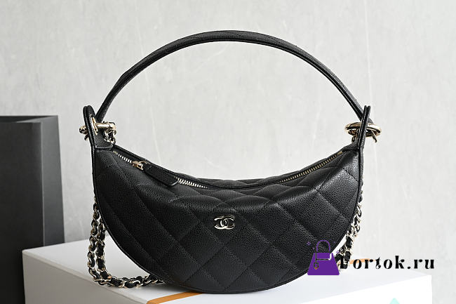 Fortok Chanel Half Moon Hobo Caviar Black 15-22-6cm - 1