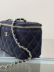 Fortok Chanel Denim Quilted Vanity Case With Chain Dark Blue 9.5*17*8cm - 6