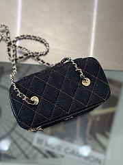 Fortok Chanel Denim Quilted Vanity Case With Chain Dark Blue 9.5*17*8cm - 2