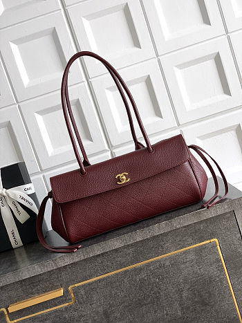 Fortok Chanel Grained Calfskin Stitched Urban Essentials Shopping Bag Burgundy 15x 31x 12cm