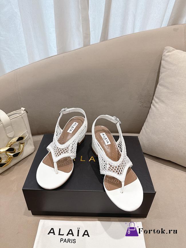 Fortok Alaïa Fishnet thong sandals White 5.5cm - 1