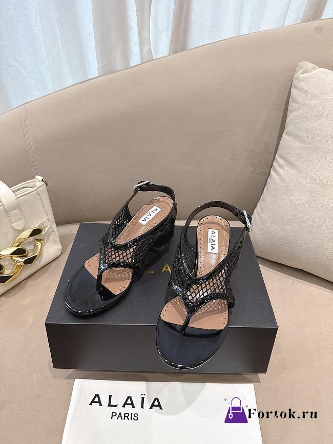 Fortok Alaïa Fishnet thong sandals Black 5.5cm - 1
