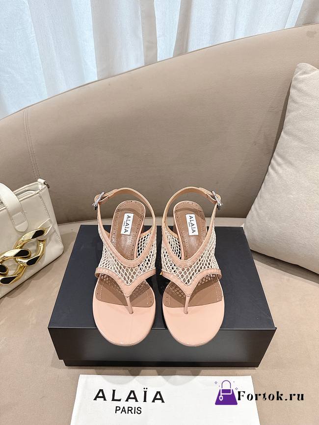 Fortok Alaïa Fishnet thong sandals Beige 5.5cm - 1