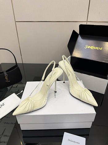 Fortok Saint Laurent Slingback Pumps Pointed Toe White 10.5cm
