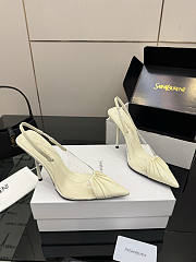 Fortok Saint Laurent Slingback Pumps Pointed Toe White 10.5cm - 3