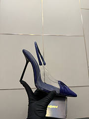 Fortok Saint Laurent Slingback Pumps Pointed Toe Navy Blue 10.5cm - 3
