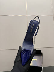 Fortok Saint Laurent Slingback Pumps Pointed Toe Navy Blue 10.5cm - 5
