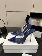 Fortok Saint Laurent Slingback Pumps Pointed Toe Navy Blue 10.5cm - 4