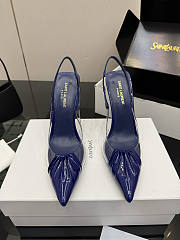 Fortok Saint Laurent Slingback Pumps Pointed Toe Navy Blue 10.5cm - 6