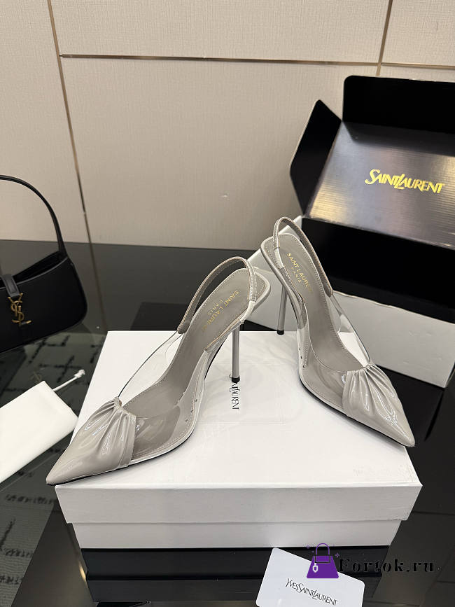 Fortok Saint Laurent Slingback Pumps Pointed Toe Grey 10.5cm - 1