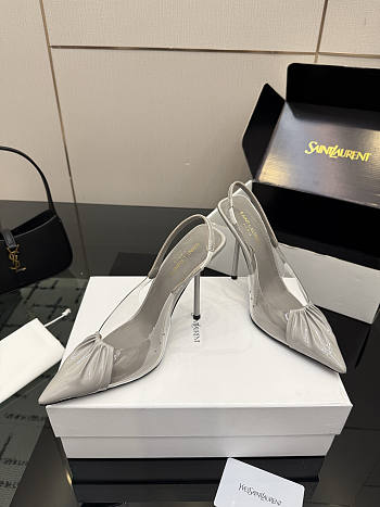 Fortok Saint Laurent Slingback Pumps Pointed Toe Grey 10.5cm