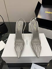 Fortok Saint Laurent Slingback Pumps Pointed Toe Grey 10.5cm - 5