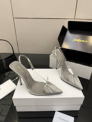 Fortok Saint Laurent Slingback Pumps Pointed Toe Grey 10.5cm - 6