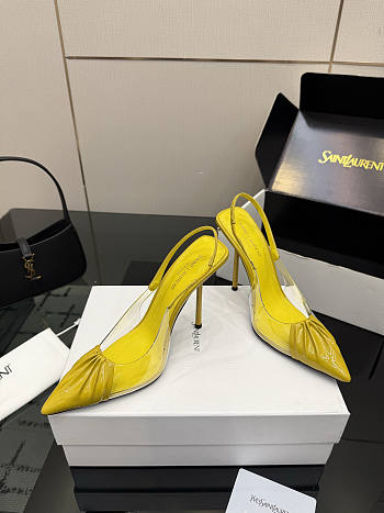Fortok Saint Laurent Slingback Pumps Pointed Toe Yellow 10.5cm