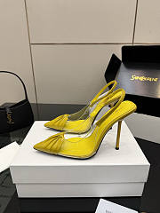 Fortok Saint Laurent Slingback Pumps Pointed Toe Yellow 10.5cm - 5