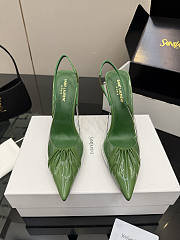 Fortok Saint Laurent Slingback Pumps Pointed Toe Green 10.5cm - 3