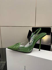 Fortok Saint Laurent Slingback Pumps Pointed Toe Green 10.5cm - 4