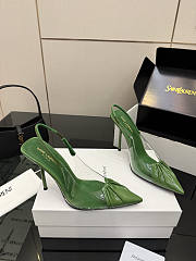 Fortok Saint Laurent Slingback Pumps Pointed Toe Green 10.5cm - 5