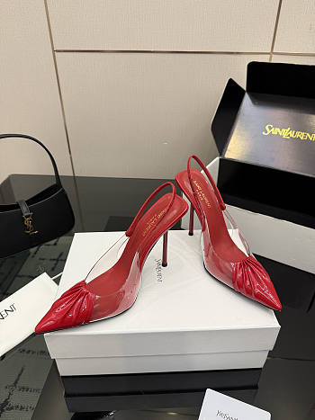 Fortok Saint Laurent Slingback Pumps Pointed Toe Red 10.5cm