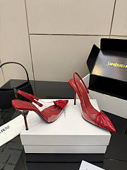 Fortok Saint Laurent Slingback Pumps Pointed Toe Red 10.5cm - 3