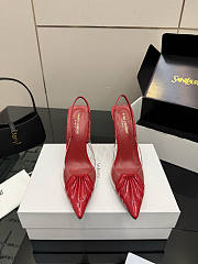 Fortok Saint Laurent Slingback Pumps Pointed Toe Red 10.5cm - 4
