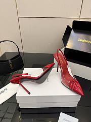 Fortok Saint Laurent Slingback Pumps Pointed Toe Red 10.5cm - 5