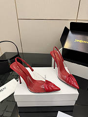 Fortok Saint Laurent Slingback Pumps Pointed Toe Red 10.5cm - 6